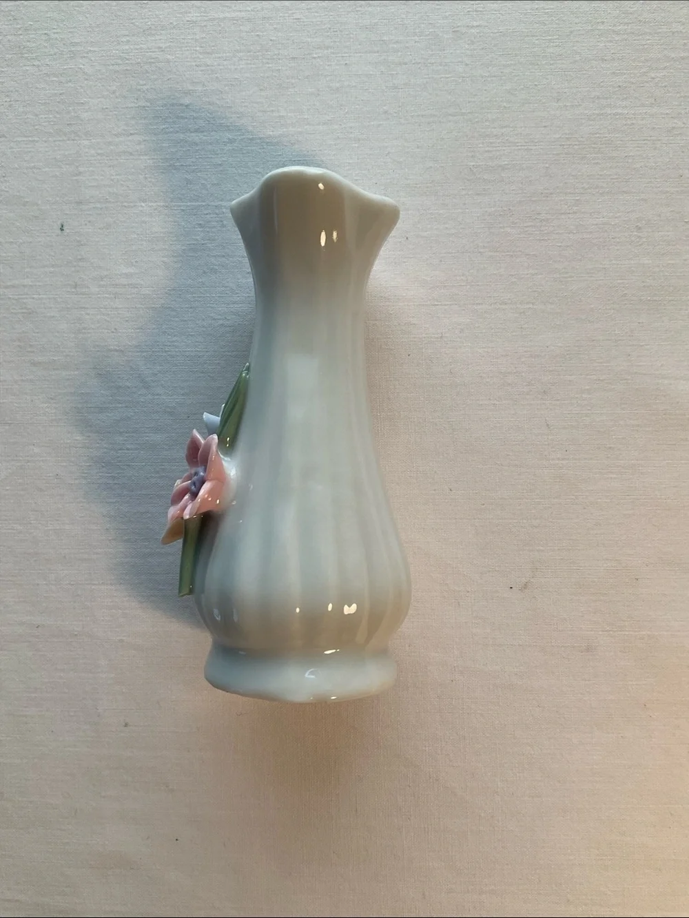 Vintage Petite Porcelain White Bud Vase with Pastel Floral Accents